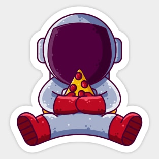 Cute Astronaut Eating Pizza Cartoon Sticker